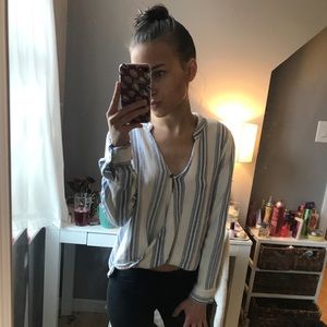 Super soft blue and white striped blouse